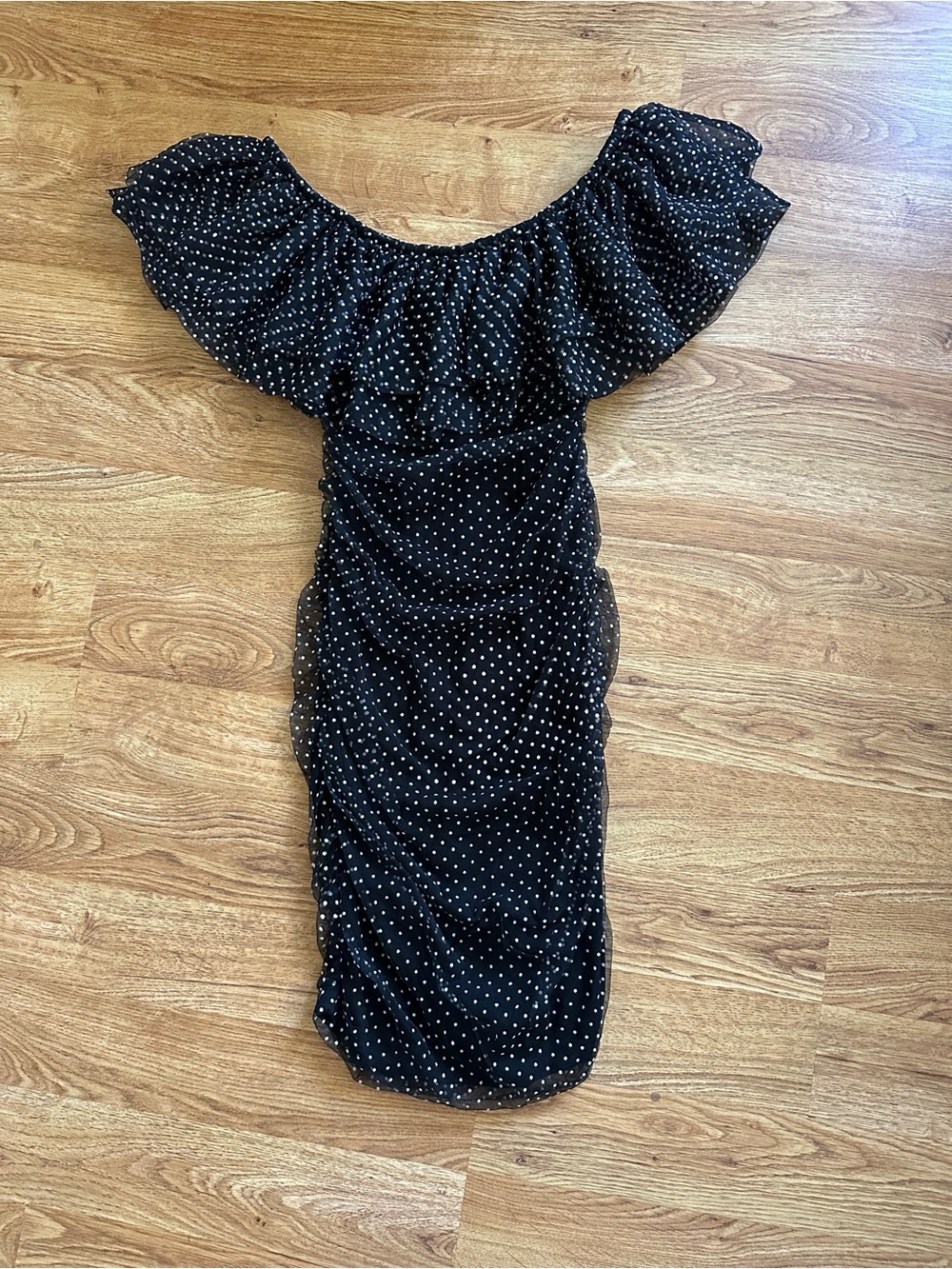 Maje Black White Polka Dot Off Shoulder Dress Size 1 Ravane - Picture 1 of 10